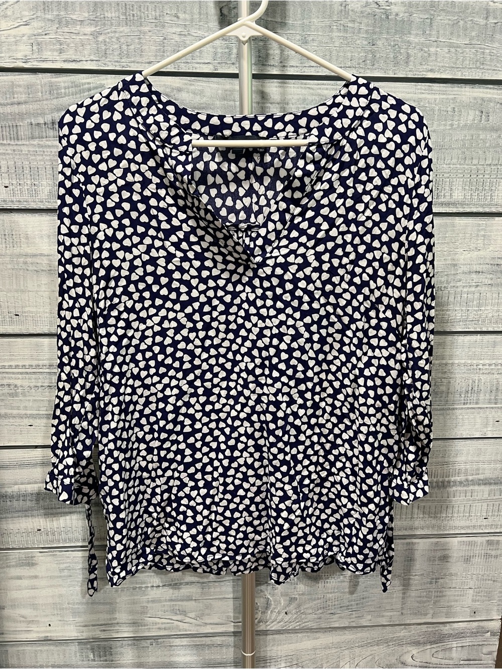 RACHEL Rachel Roy Navy Blue and White Heart-Print Blouse